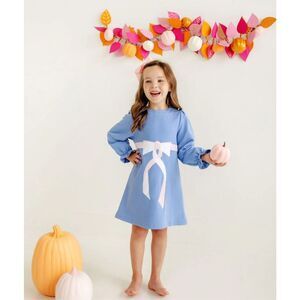 TBBC ELIZA'S APPLIQUE DRESS - BARBADOS BLUE WITH PALM BEACH PINK AND WORTH AVENU